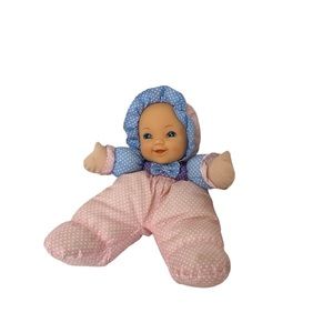 HK City Toys Vinyl Face Plush Doll Toy 12" Polka Dot Pink Purple Blue Bonnet